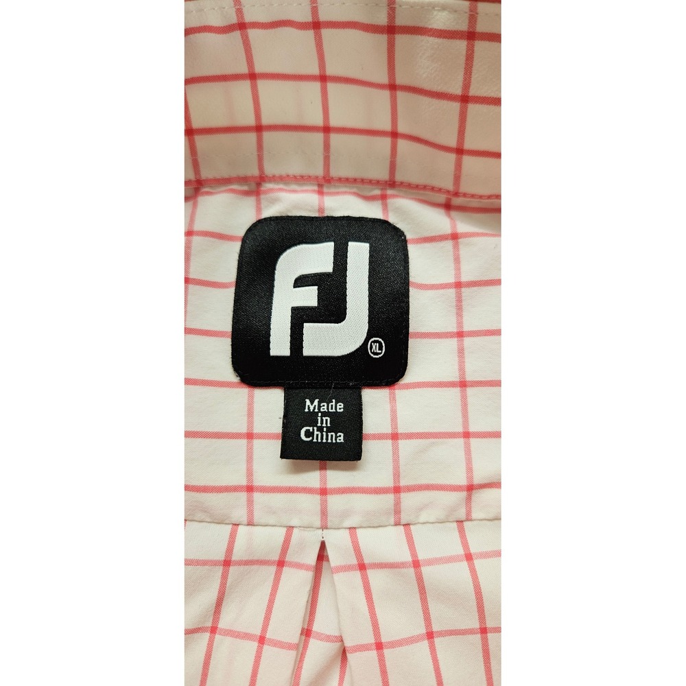 FootJoy Mens XL Pink White Windowpane Check Long Sleeve Button Down Golf Shirt - Picture 2 of 8